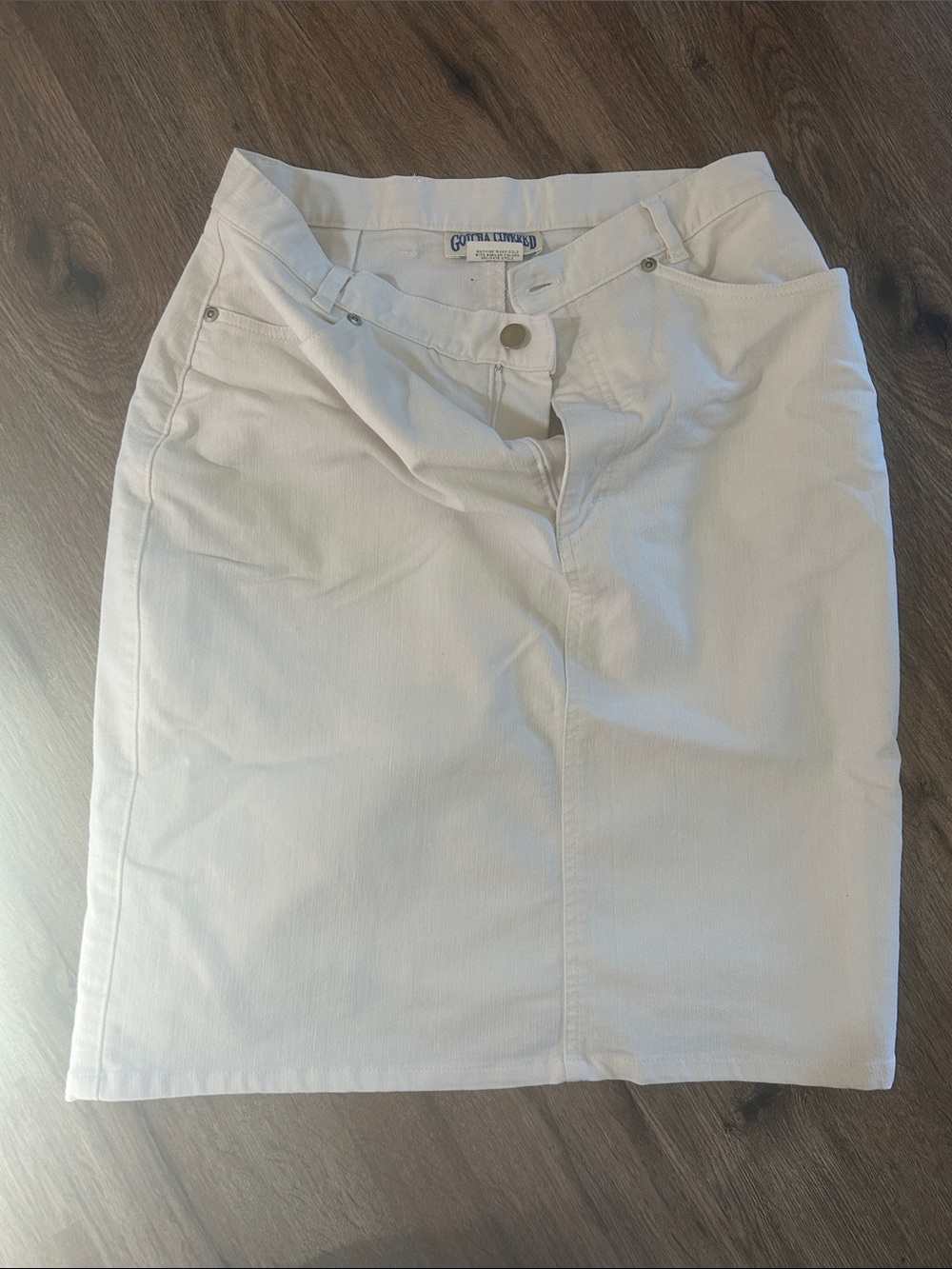 White Cotton Pencil Skirt with Front Button